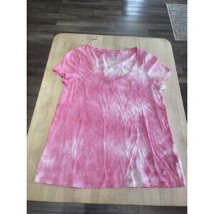 Aeropostale Pink White Tie Dye Y2K Tee Shirt Small Pocket A87